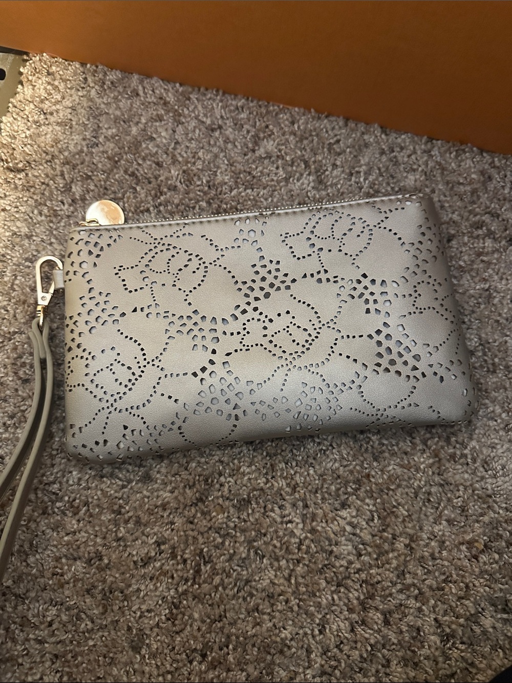 Perforated Floral Wristlet Clutch - Silver